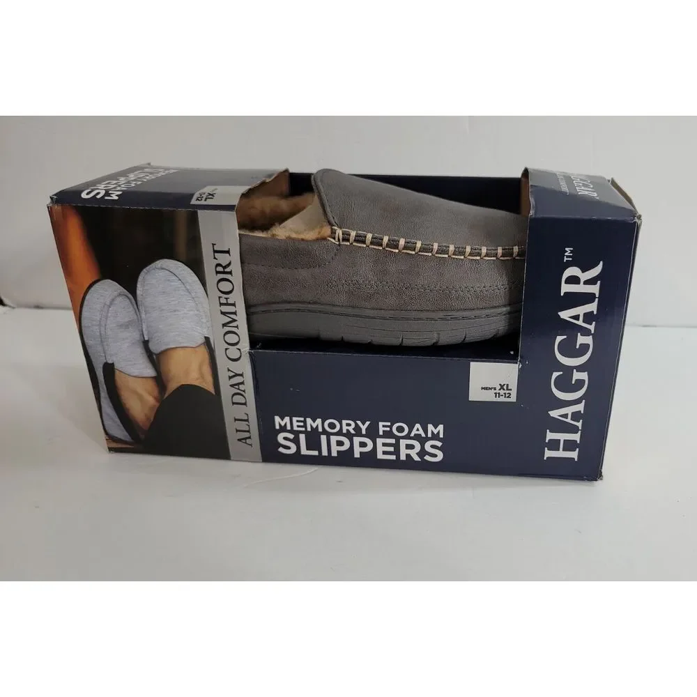 Haggar Slippers Mens‎ XL 11-12 Grey Faux Leather Slip On Loafer $52 NEW